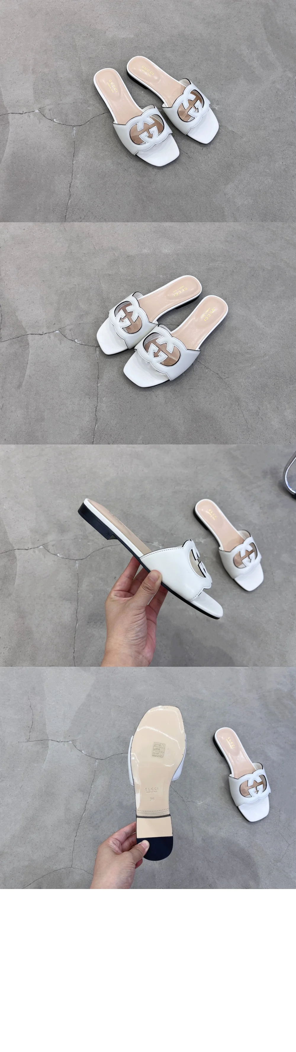 인터로킹 G 컷아웃 슬라이드 샌들 (2color) 상세