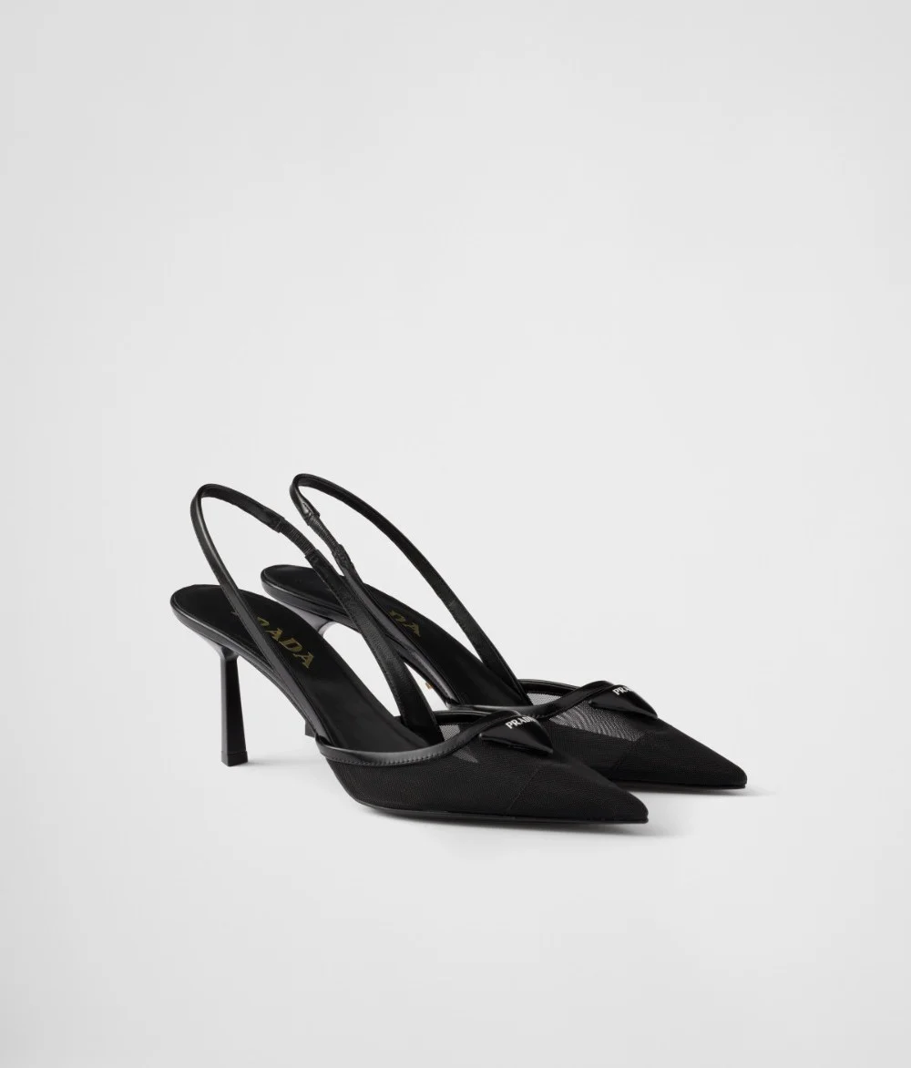 메쉬 소재 슬링백 펌프스 (3color) 7.5cm