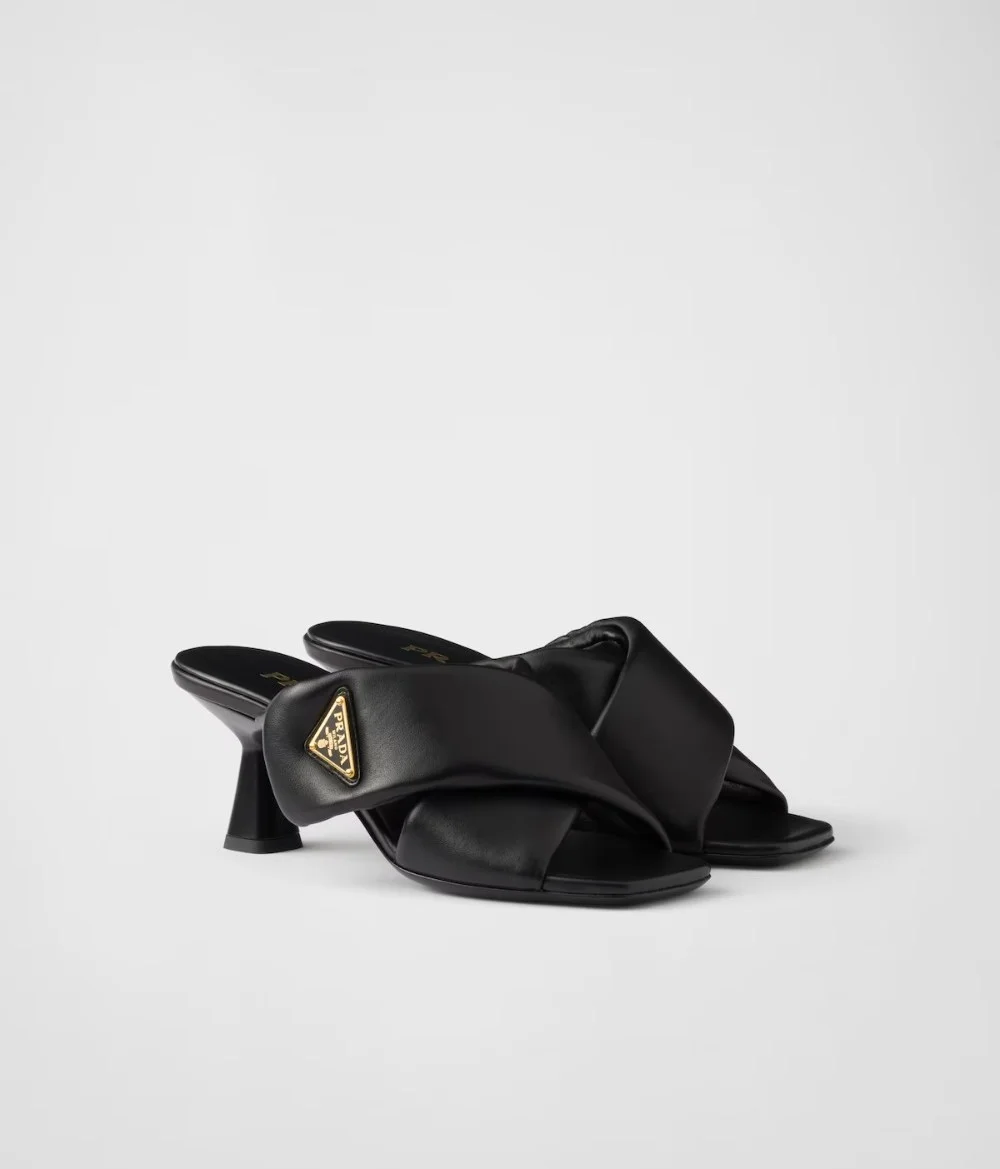 패딩 나파 가죽 샌들 굽6.5cm (3color)