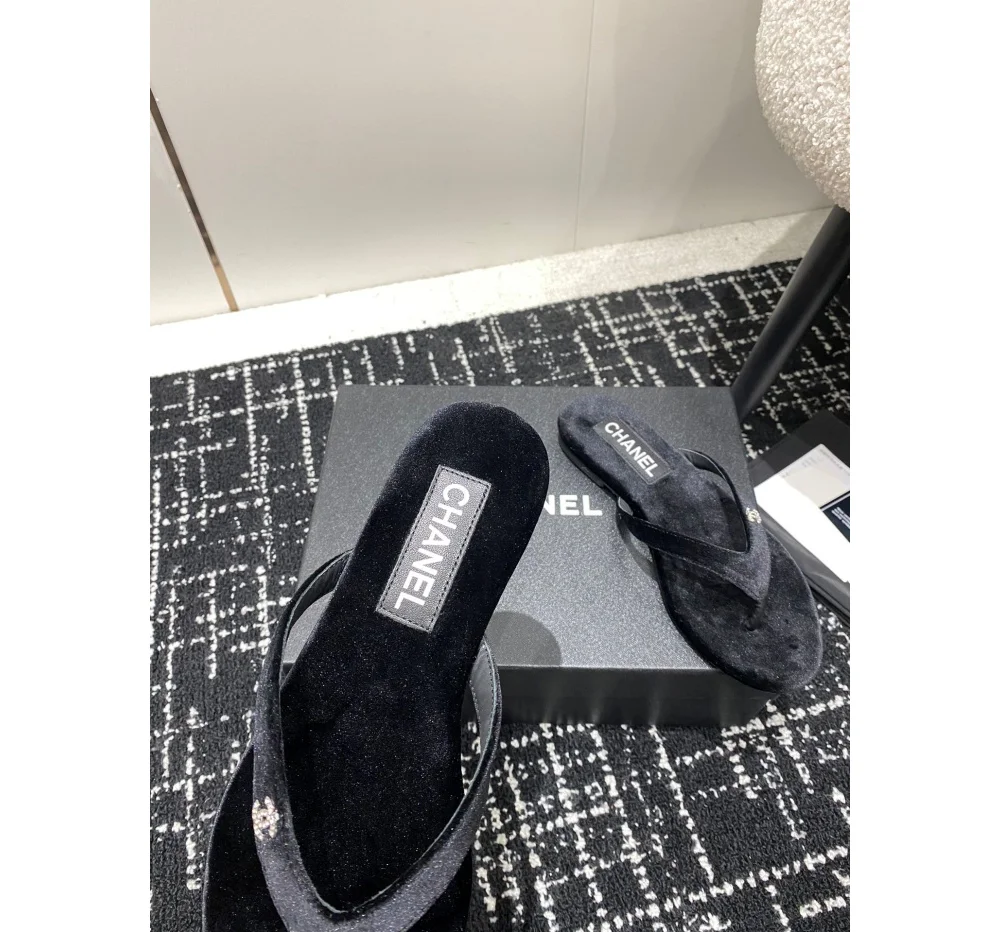 로고 벨벳 슬리퍼 쪼리 상세