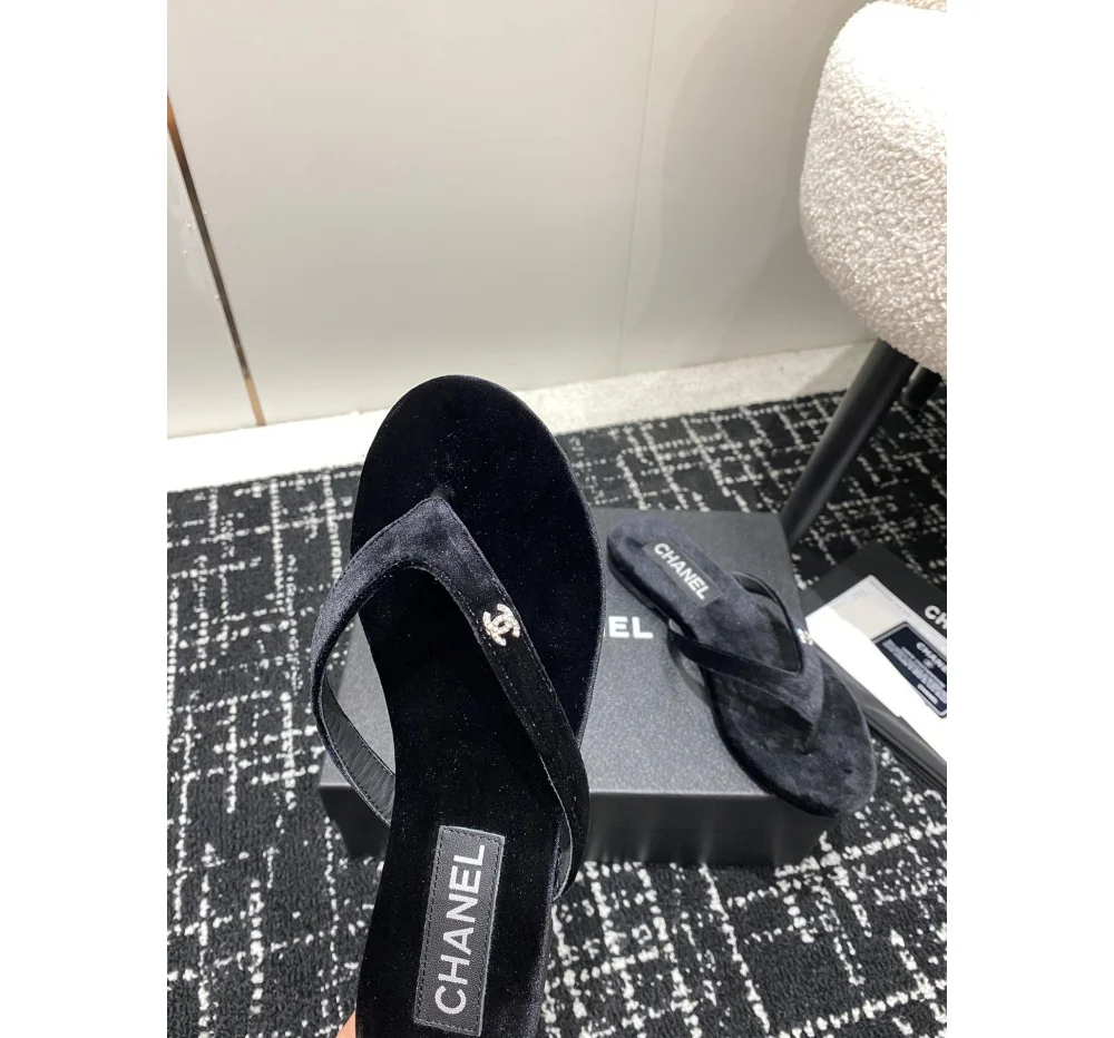 로고 벨벳 슬리퍼 쪼리 상세