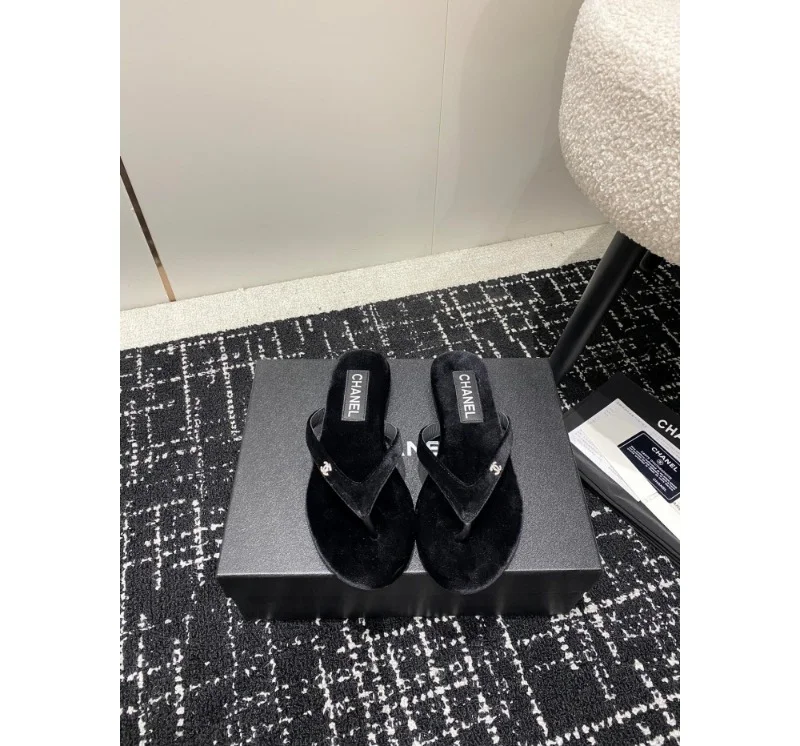 로고 벨벳 슬리퍼 쪼리