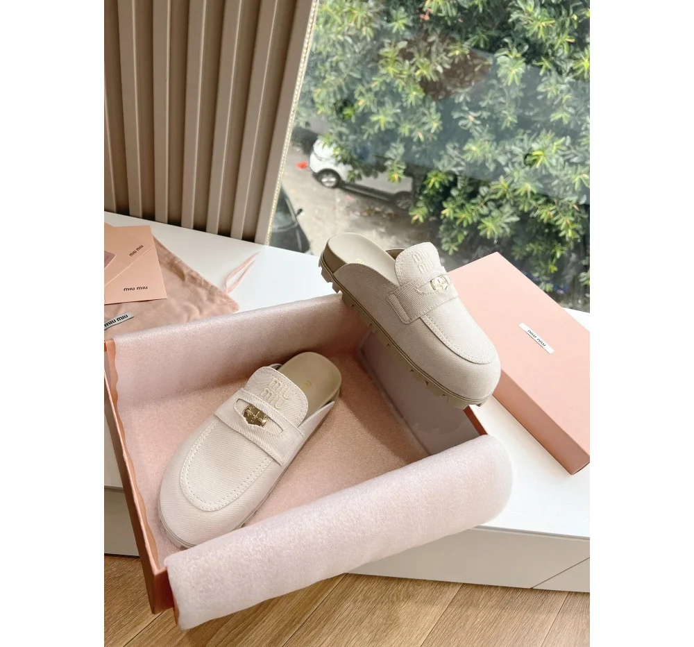 캔버스 데님 뮬 슬리퍼 슬립온 상세