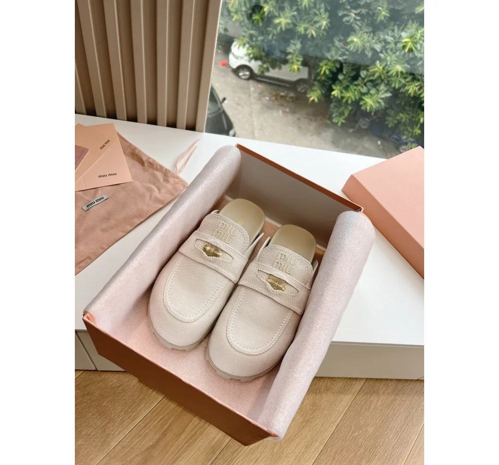 캔버스 데님 뮬 슬리퍼 슬립온 상세