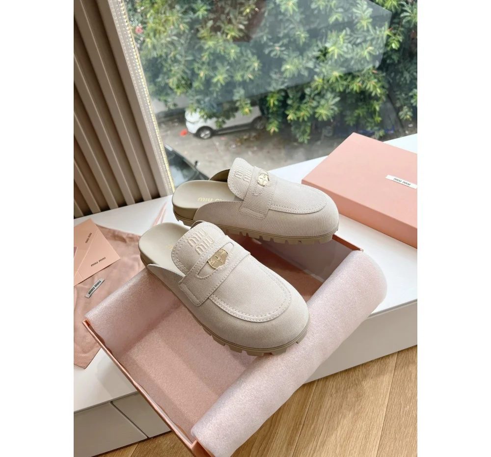 캔버스 데님 뮬 슬리퍼 슬립온 상세