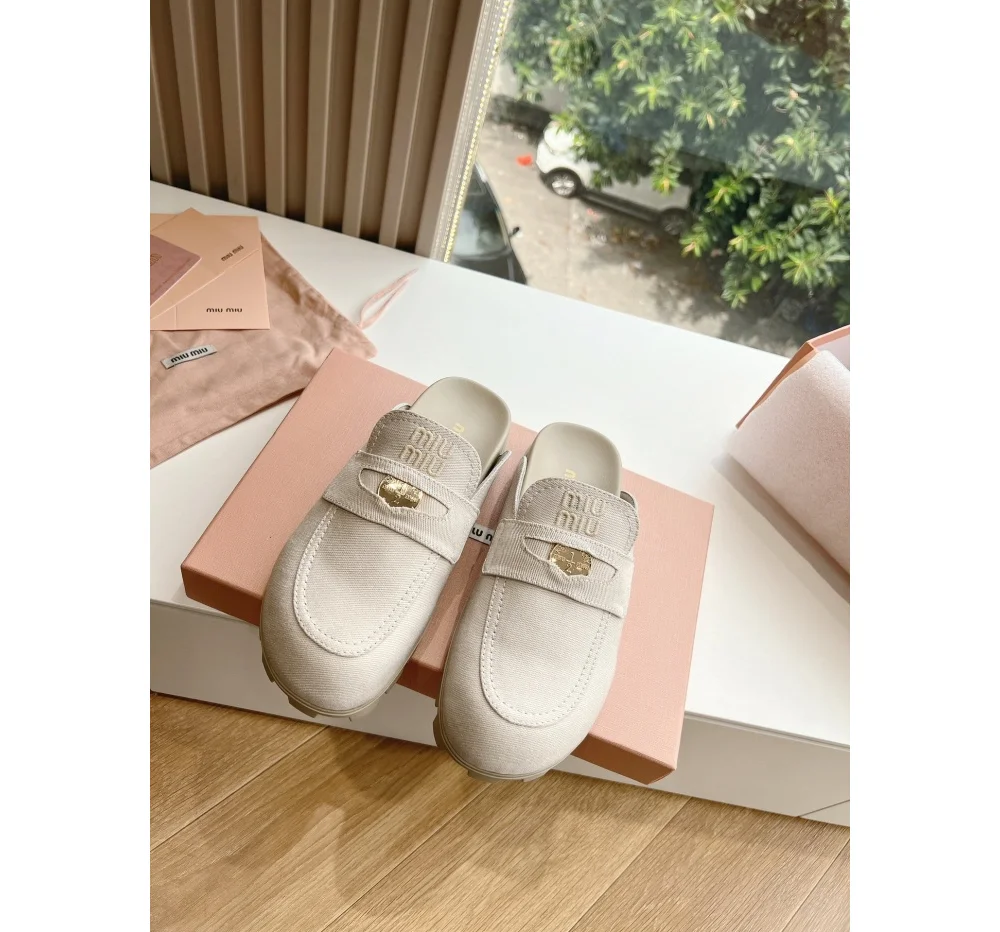 캔버스 데님 뮬 슬리퍼 슬립온 상세