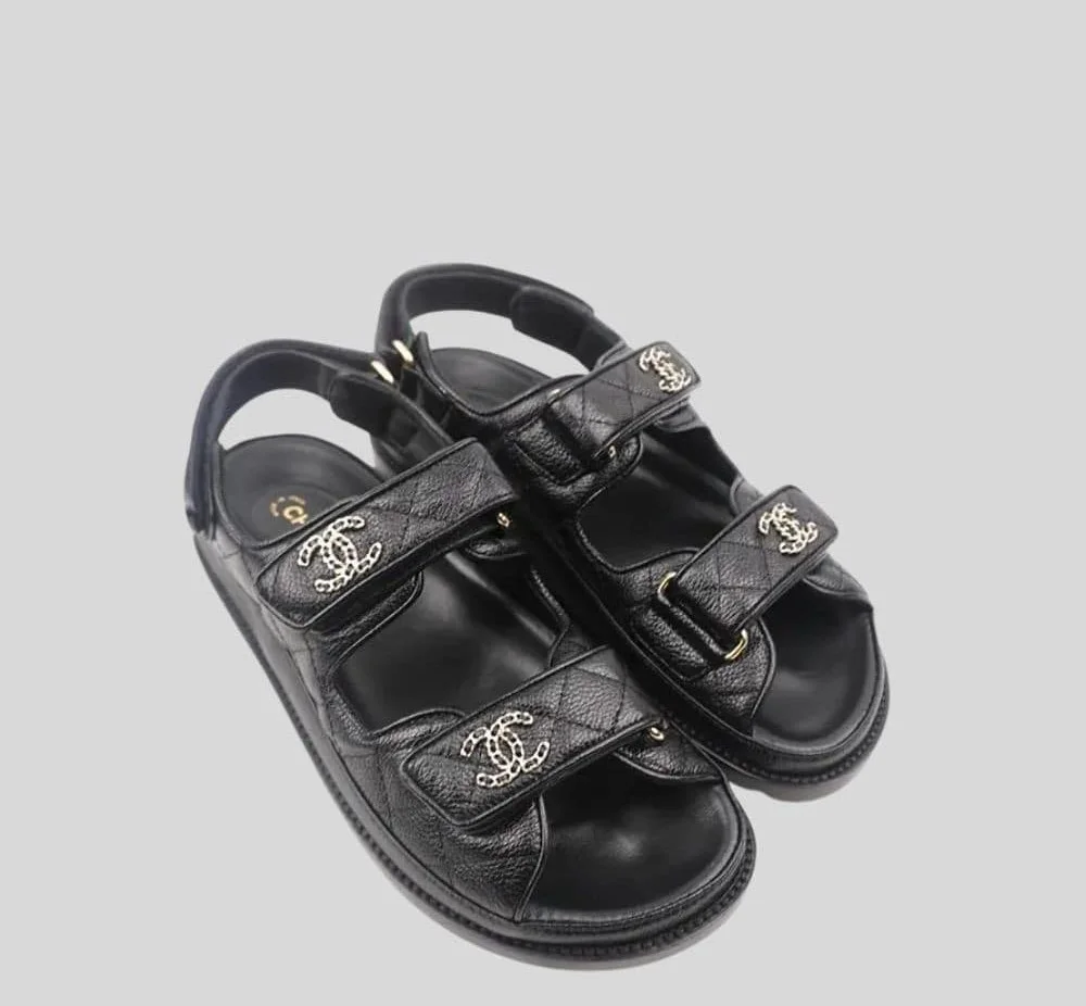 벨크로 레더 샌들 캐비어