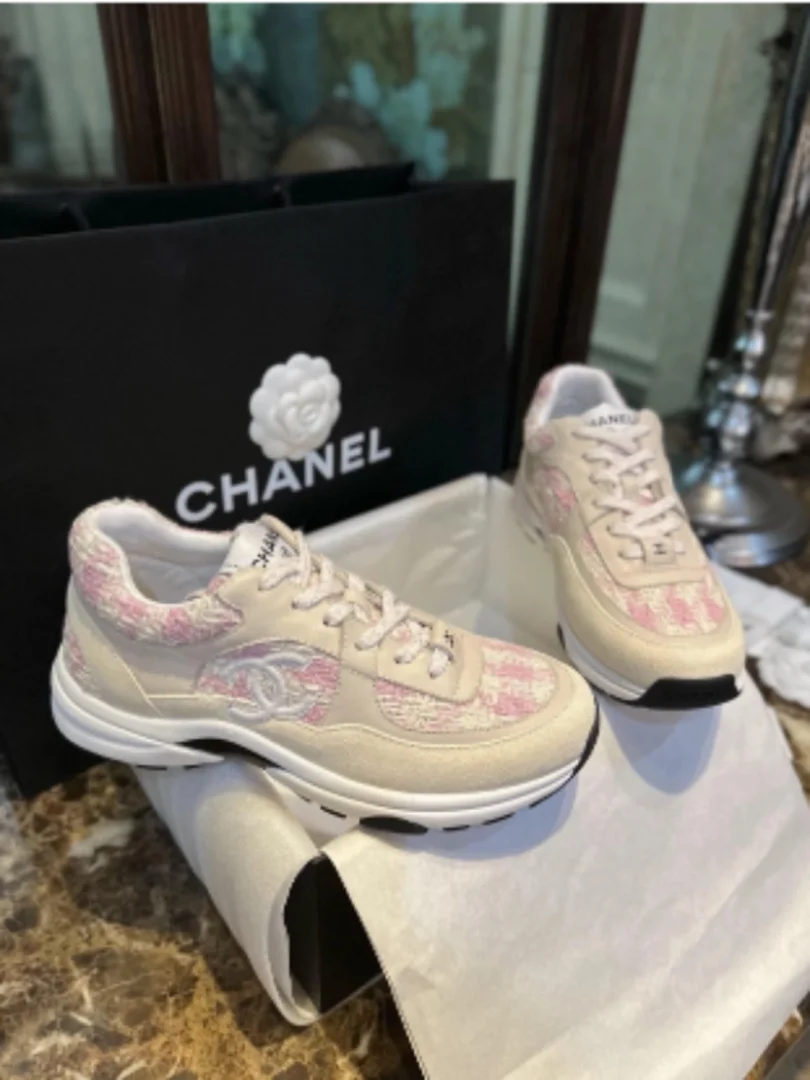 로고 트위드 스니커즈 핑크