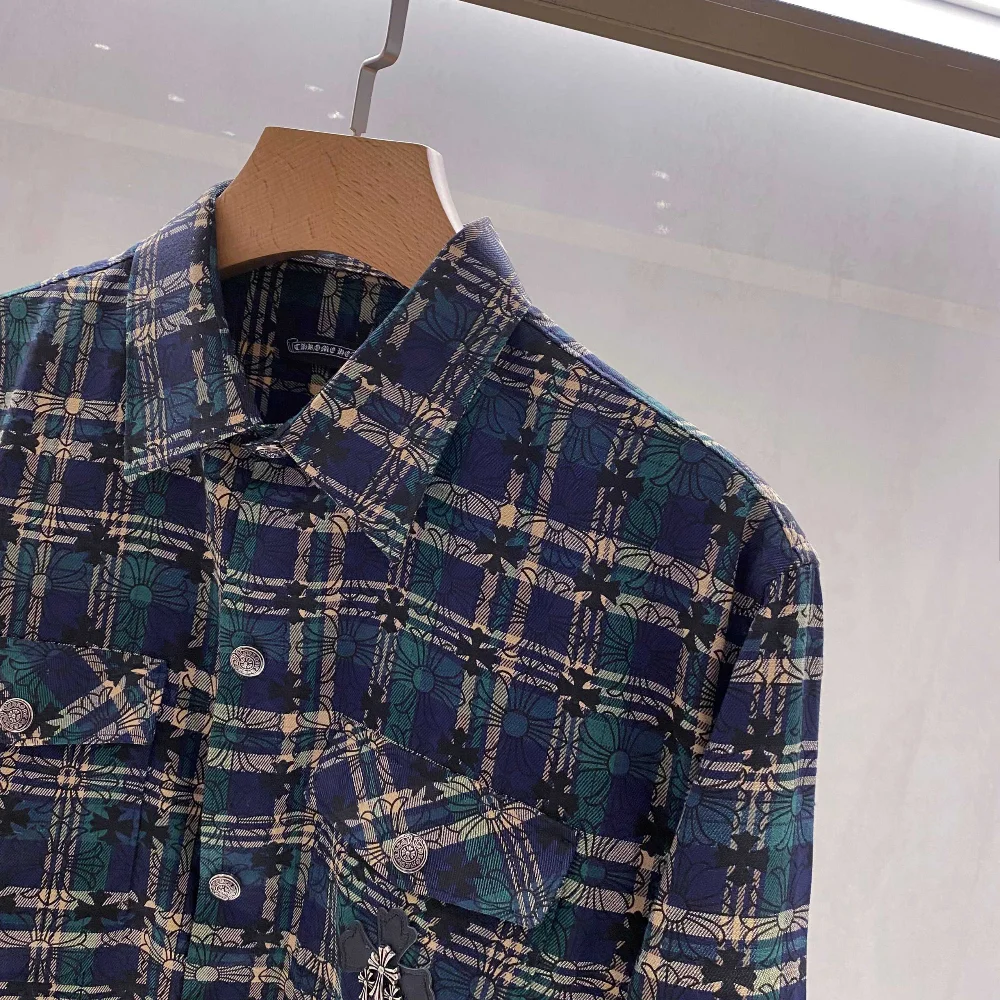 남성 크롬 체크 긴팔 셔츠 상세