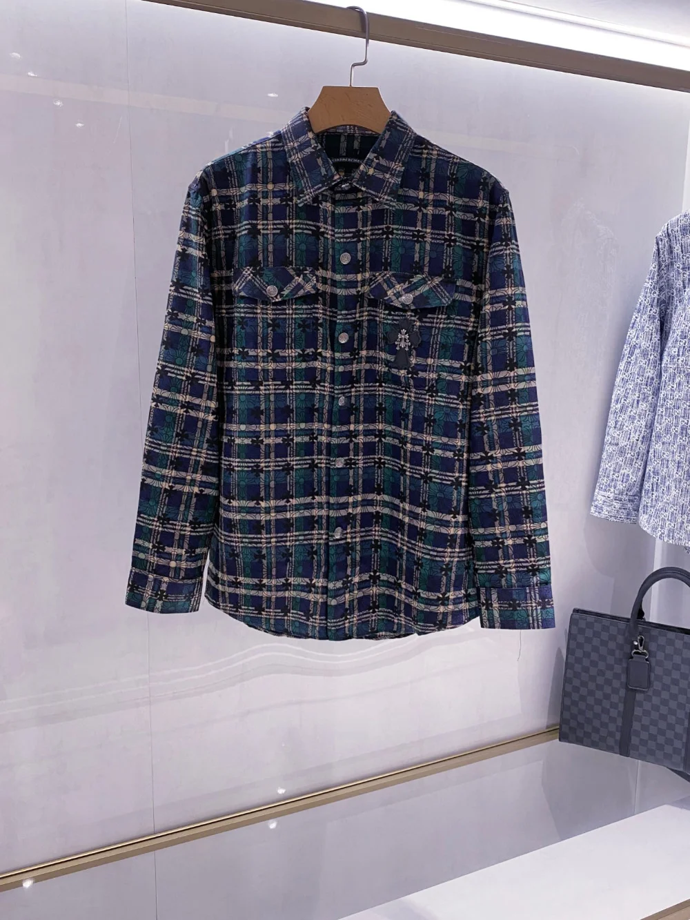 남성 크롬 체크 긴팔 셔츠