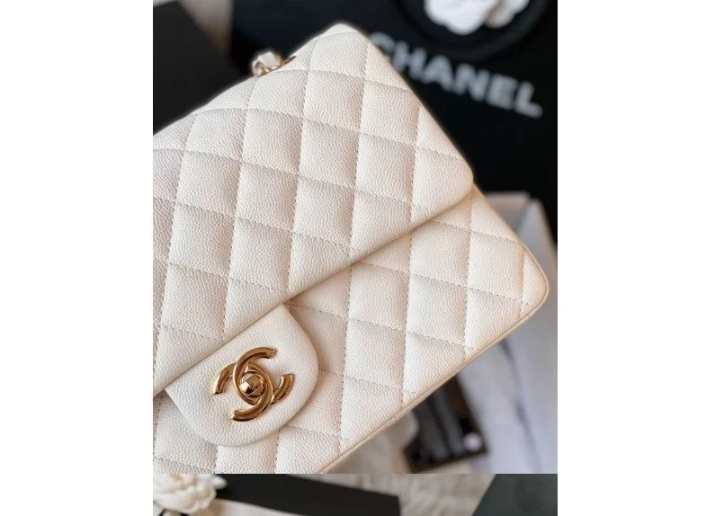 클래식백 미디움 캐비어 라이트베이지 샴페인골드