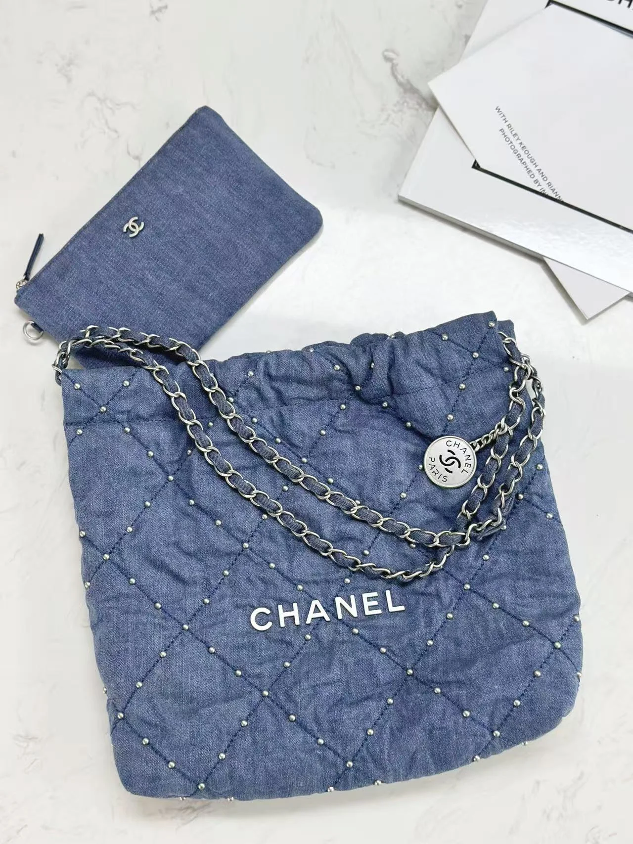 22백 데님 진주 미디움 (39cm X 42cm X 8cm) 상세